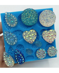 Moule silicone 12 pierres précieuses multi facettes