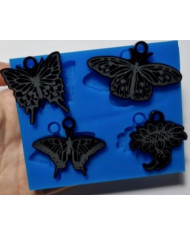 Moule en silicone 3 papillons + fleur